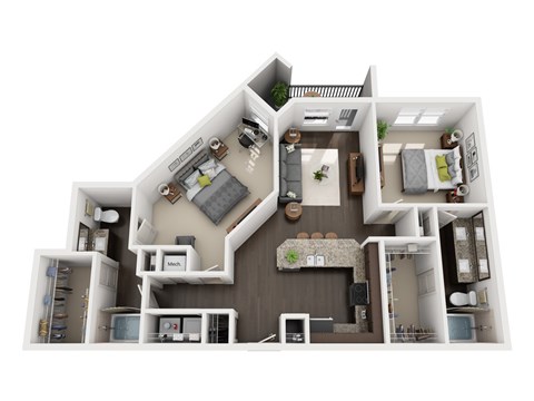 Floor plan for 2 beds, 2 baths, 1151 sqft